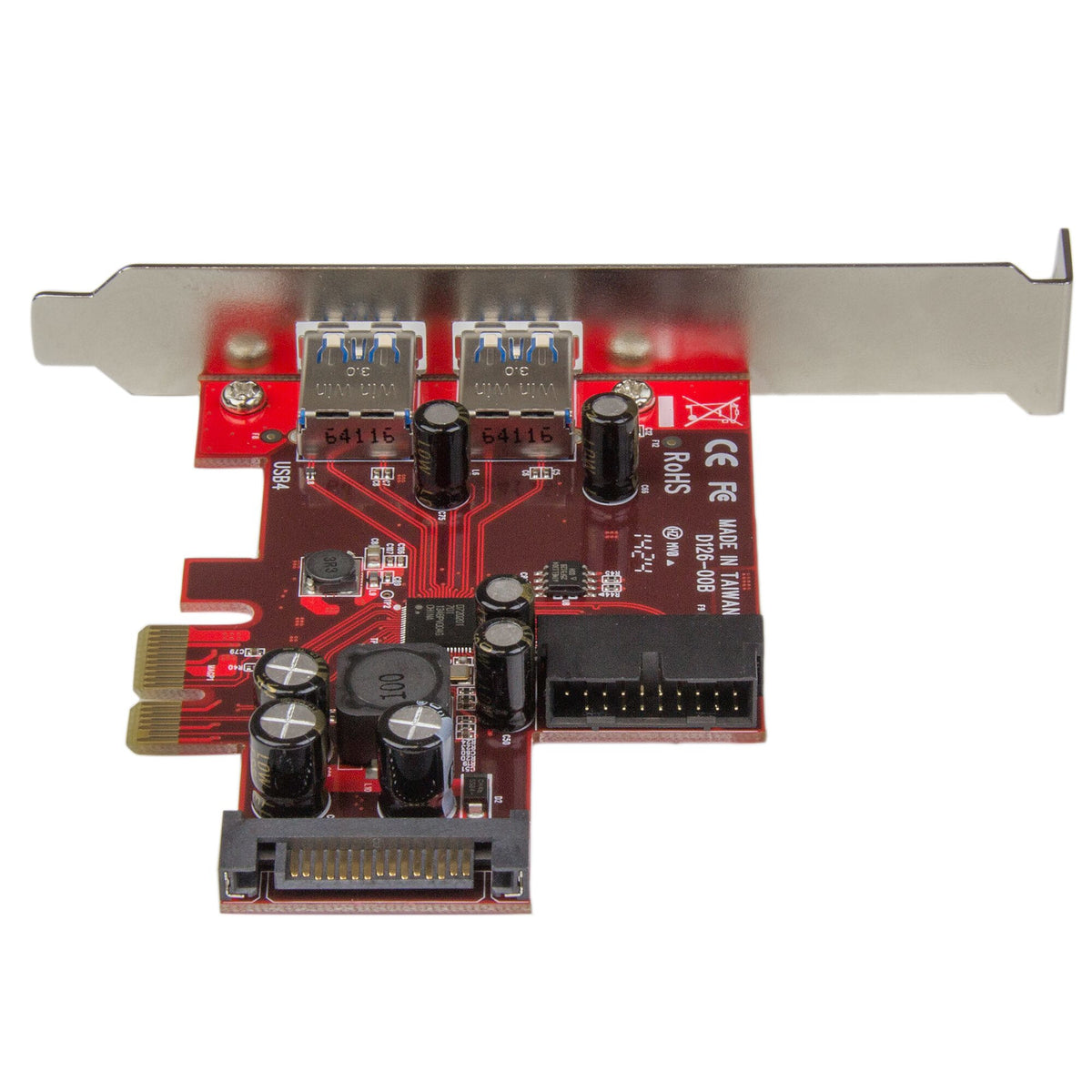 StarTech.com PCI Express USB 3.0-kort med 4 portar - 2 externa, 2 interna - SATA-ström