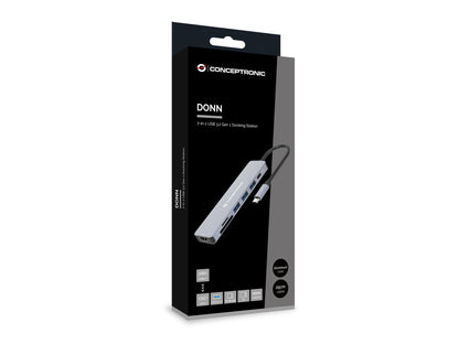 Conceptronic DONN19G dockningsstationer för bärbara datorer Kabel USB 3.2 Gen 1 (3.1 Gen 1) Type-C Grå