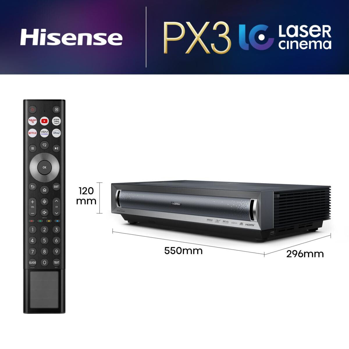 Hisense PX3 storbilds-tv Ultra short throw-projektor 2800 ANSI-lumen UHD 4K (3840x2160) Svart, Mörkgrå