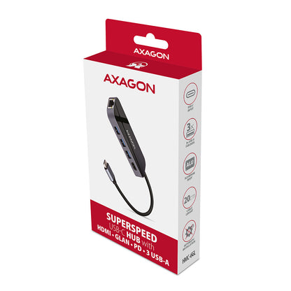 Axagon HMC-6GL dockningsstationer för bärbara datorer Kabel USB 3.2 Gen 1 (3.1 Gen 1) Type-C Svart, Grå