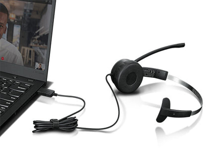 Lenovo 100 Mono Headset Kabel Huvudband Kontor/callcenter USB Type-A Svart