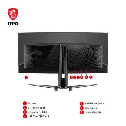 MSI MAG 341CQPDE QD-OLED platta pc-skärmar 86,4 cm (34") 3440 x 1440 pixlar UltraWide Quad HD Svart