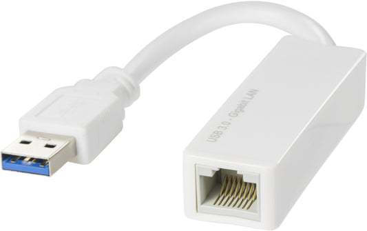 Deltaco USB 3.0 nätverksadapter, gigabit, 1xRJ45, vit