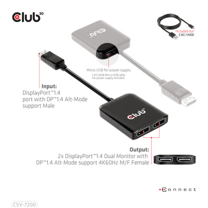 CLUB3D Multi Stream Transport (MST) Hub DisplayPort 2x DisplayPort