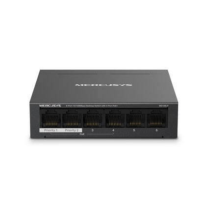 Mercusys MS106LP nätverksswitchar hanterad Fast Ethernet (10/100) Strömförsörjning via Ethernet (PoE) stöd Svart