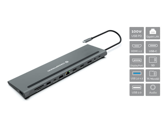 Conceptronic DONN17G dockningsstationer för bärbara datorer Kabel USB 3.2 Gen 1 (3.1 Gen 1) Type-C Grå