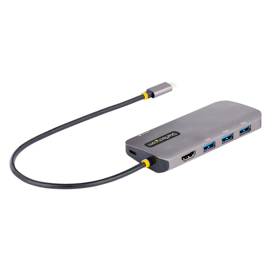 StarTech.com USB C-multiportadapter, 4K 60 Hz HDMI Video, 3-portars 5 Gbps USB-A 3.2-hubb, 100 W pass-through-strömförsörjning, GbE, 12&quot;/30 cm kabel, resedocka, dockningsstation för bärbar dator