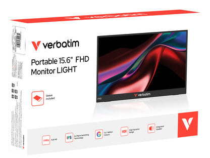 Verbatim Portable 15.6" FHD Monitor LIGHT Bärbara monitor Svart 39,6 cm (15.6") LCD 1920 x 1080 pixlar