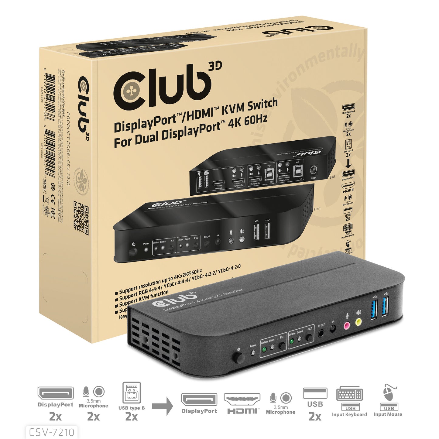 CLUB3D CSV-7210 KVM-switchar Svart