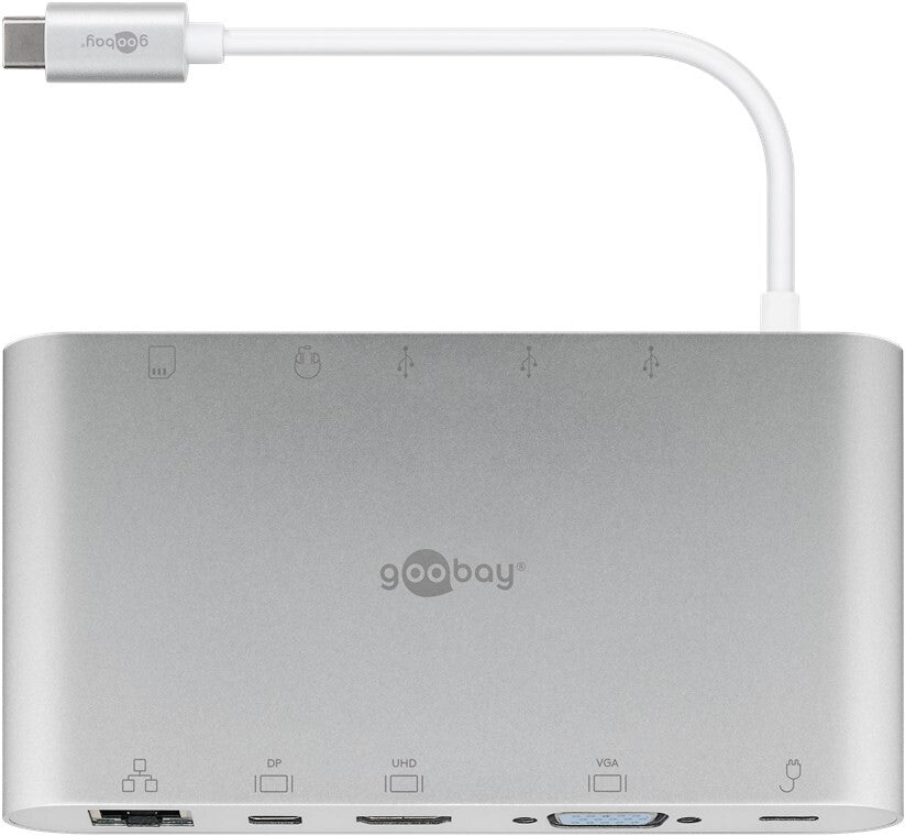 Goobay 62113 dockningsstationer för bärbara datorer Kabel USB 3.2 Gen 1 (3.1 Gen 1) Type-C Silver