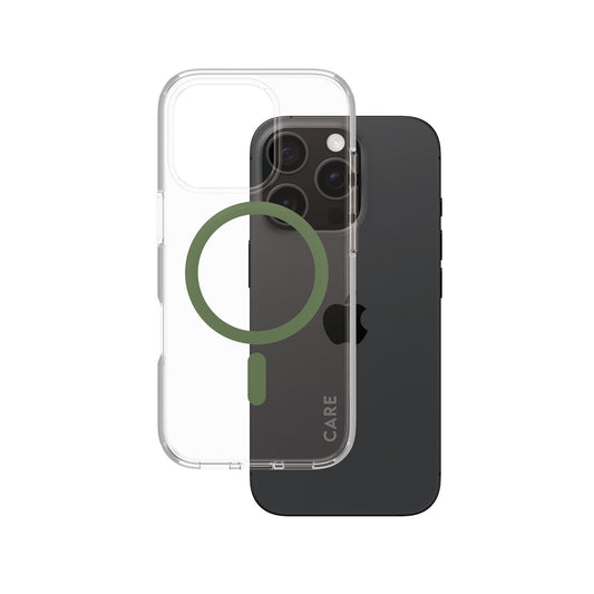 PanzerGlass CARE by ® Flagship Case Transparent Urban Combat w. Green MagSafe iPhone 16 Pro mobiltelefonfodral Omslag