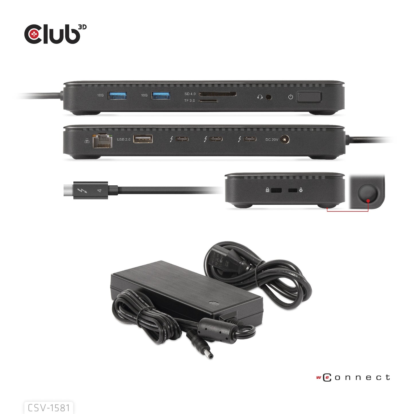 CLUB3D CSV-1581 dockningsstationer för bärbara datorer Dockning Thunderbolt 4 Svart