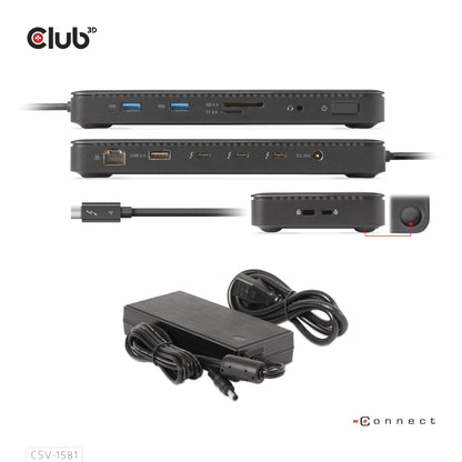 CLUB3D CSV-1581 dockningsstationer för bärbara datorer Dockning Thunderbolt 4 Svart