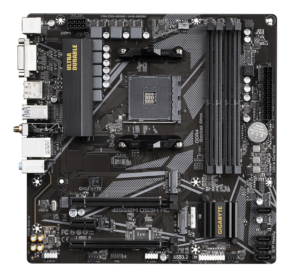 GIGABYTE B550M DS3H AC moderkort AMD B550 Uttag AM4 micro ATX