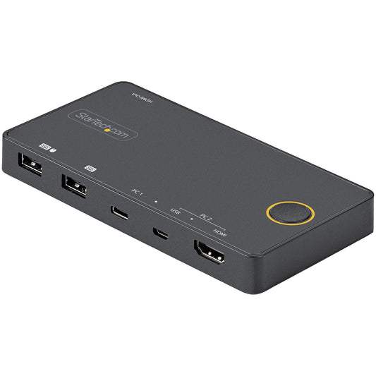 StarTech.com 2-ports hybrid USB-A + HDMI och USB-C KVM-switch - Enskild 4K 60 Hz HDMI 2.0-skärm - Kompakt HDMI KVM-switch för stationär/bärbar dator - USB-bussdriven - Thunderbolt 3-kompatibel