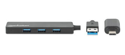 Manhattan 180863 gränssnittshubbar USB 3.2 Gen 1 (3.1 Gen 1) Type-A + Type-C 5000 Mbit/s Svart