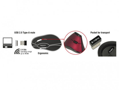 DeLOCK 12528 datormöss Kontor högerhand RF Trådlös Optisk 1000 DPI