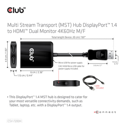 CLUB3D CSV-7200H bilddelare DisplayPort 2x HDMI