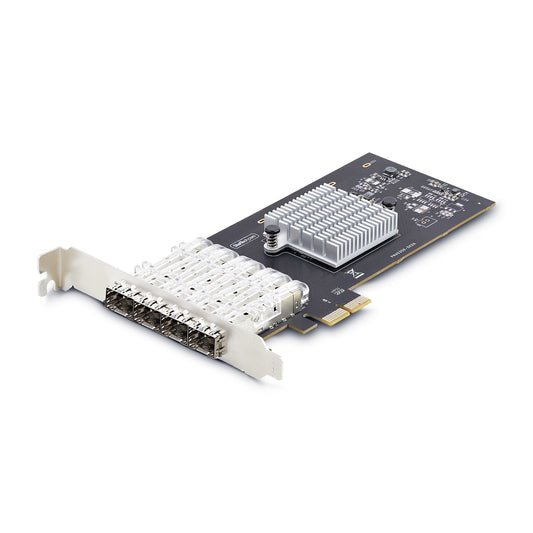 StarTech.com GbE SFP-nätverkskort med 4 portar, PCIe 2.0 x2 (kompatibelt med x4, x8, x16), Intel I350-AM4 4x 1 GbE-styrenhet, 1000BASE koppar/fiberoptisk, Gigabit Ethernet NIC med fyra portar för stationär dator/server - Windows och Linux