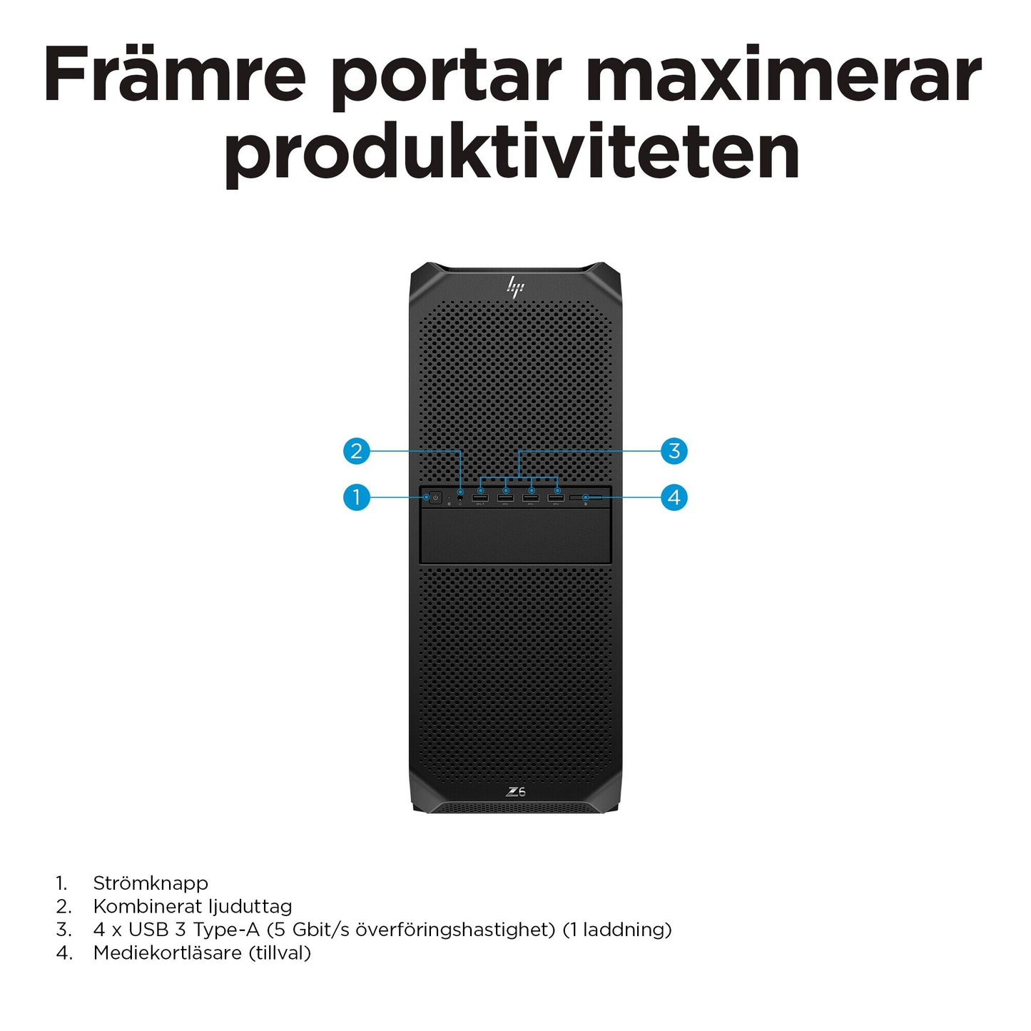 HP Z6 G5 A AMD Ryzen Threadripper PRO 7955WX 64 GB DDR5-SDRAM 1 TB SSD Windows 11 Pro Tower Arbetsstation AI Workstation Svart