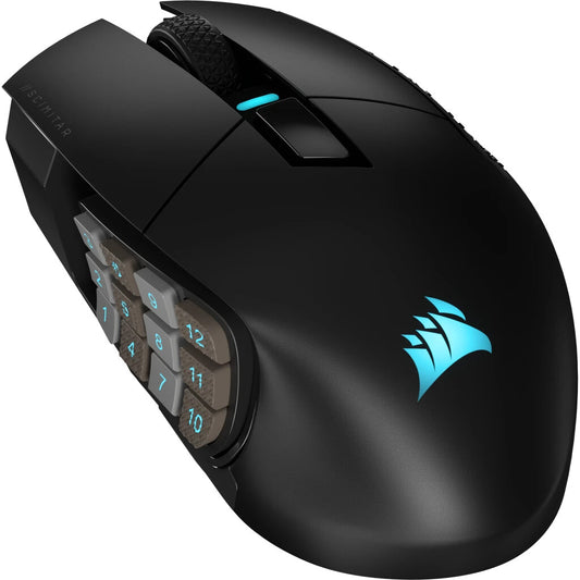 Corsair SCIMITAR ELITE WIRELESS datormöss Spela högerhand RF Wireless + Bluetooth + USB Type-C Optisk 26000 DPI