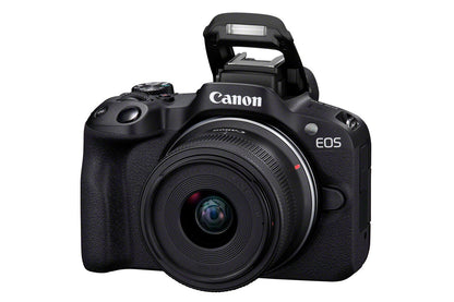 Canon EOS R50, Black + RF-S 18-45mm F4.5-6.3 IS STM Kit MILC 24,2 MP CMOS 6000 x 4000 pixlar Svart