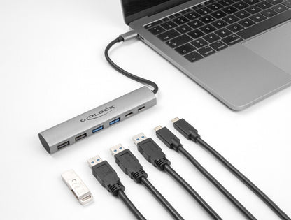 DeLOCK 64232 dockningsstationer för bärbara datorer Kabel USB 3.2 Gen 1 (3.1 Gen 1) Type-A + Type-C Grå