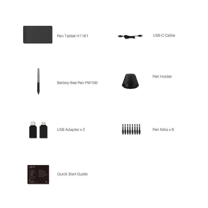 HUION H1161 ritplattor Svart 5080 lpi 279,4 x 174,6 mm USB