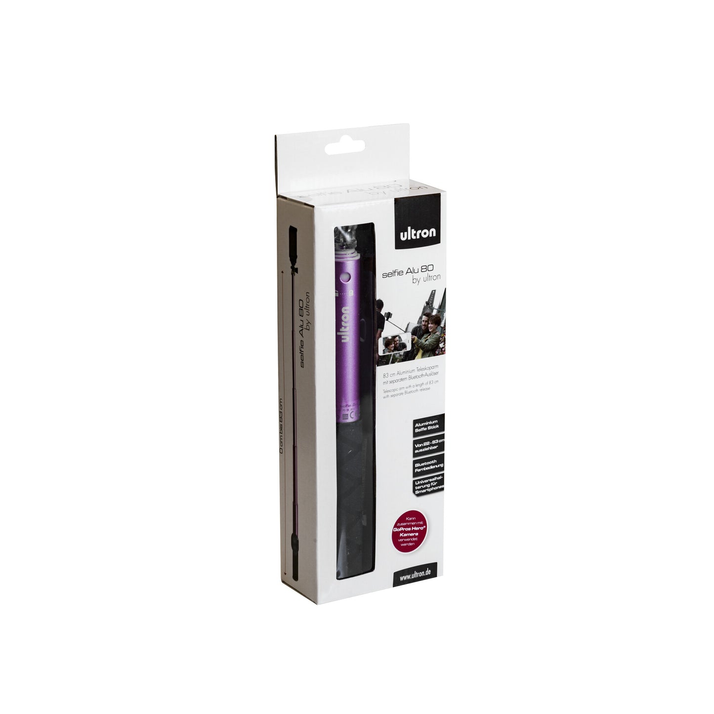 Ultron Alu 80 selfiepinne Universal Svart, Rosa
