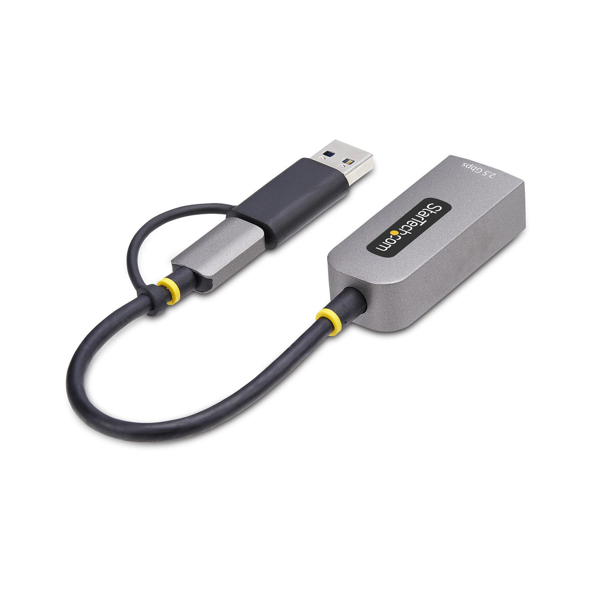StarTech.com 2,5 GbE USB-C till Ethernet-adapter med USB-A-konverterare, NBASE-T NIC, USB 3.0 Type-C 2,5/1G-nätverk med flera hastigheter, Thunderbolt-kompatibel, Windows och Mac