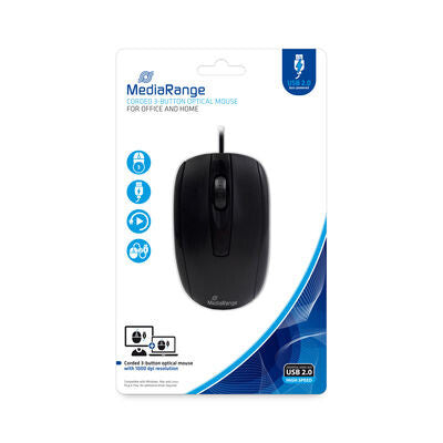 MediaRange MROS211 datormöss Kontor Ambidextrous USB Type-A Optisk 1000 DPI