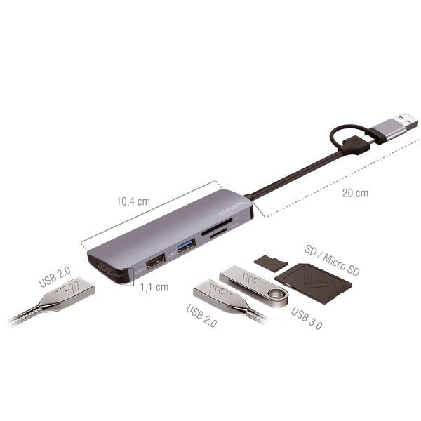 4smarts 469630 dockningsstationer för bärbara datorer Kabel USB 3.2 Gen 1 (3.1 Gen 1) Type-A + Type-C Grå