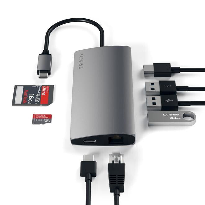 Satechi Multi-Port Adapter V2 Dock st. USB 3.2 Gen 1 (3.1 Gen 1) Type-C Grå