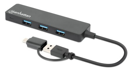 Manhattan 180863 gränssnittshubbar USB 3.2 Gen 1 (3.1 Gen 1) Type-A + Type-C 5000 Mbit/s Svart