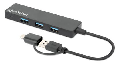 Manhattan 180863 gränssnittshubbar USB 3.2 Gen 1 (3.1 Gen 1) Type-A + Type-C 5000 Mbit/s Svart