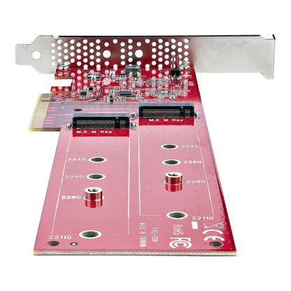 StarTech.com Dubbla M.2 PCIe SSD-adapterkort, PCIe x8/x16 till dubbla NVMe- eller AHCI M.2 SSD-diskar, PCI Express 4.0, 7,8 GBps/disk, bifurkation krävs - Windows-/Linux-kompatibel