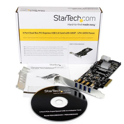 StarTech.com PCI Express (PCIe) SuperSpeed USB 3.0-kortadapter med 4 portar och 2 dedicerade kanaler på 5 Gbps – UASP – SATA/LP4-ström