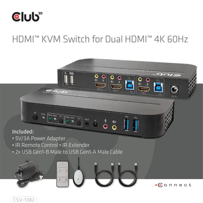 CLUB3D CSV-1382 KVM-switchar Svart