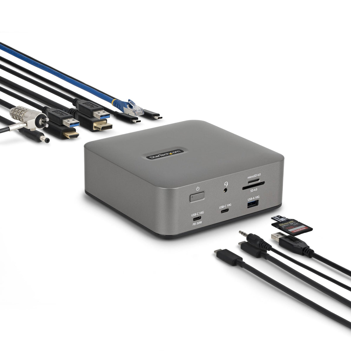 StarTech.com Thunderbolt 5-dockningsstation, DP/HDMI, dockningsstation för tre bildskärmar upp till 4K 144 Hz eller Dual 8K 60 Hz, 5x USB-portar, 140 W laddning för bärbar dator