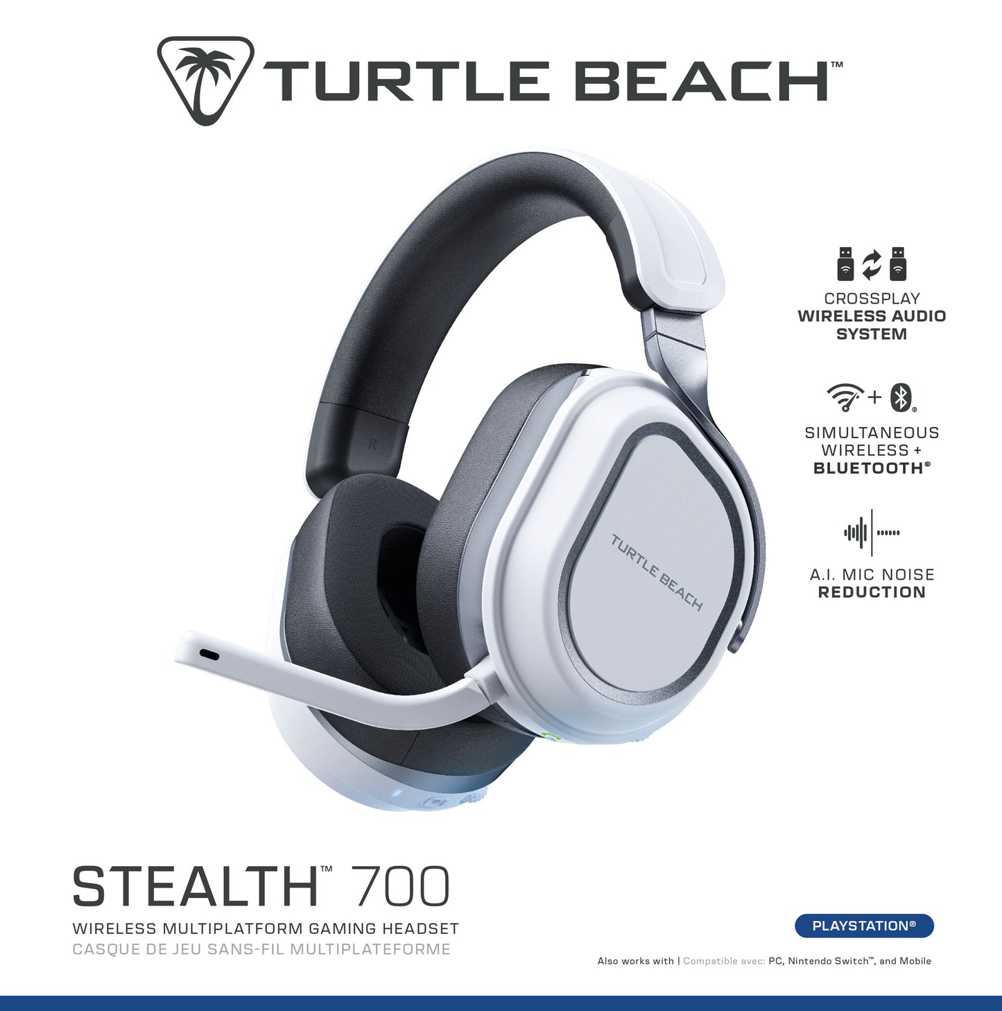 Turtle Beach Stealth 700 Headset Kabel Huvudband Spela Bluetooth Grå, Vit