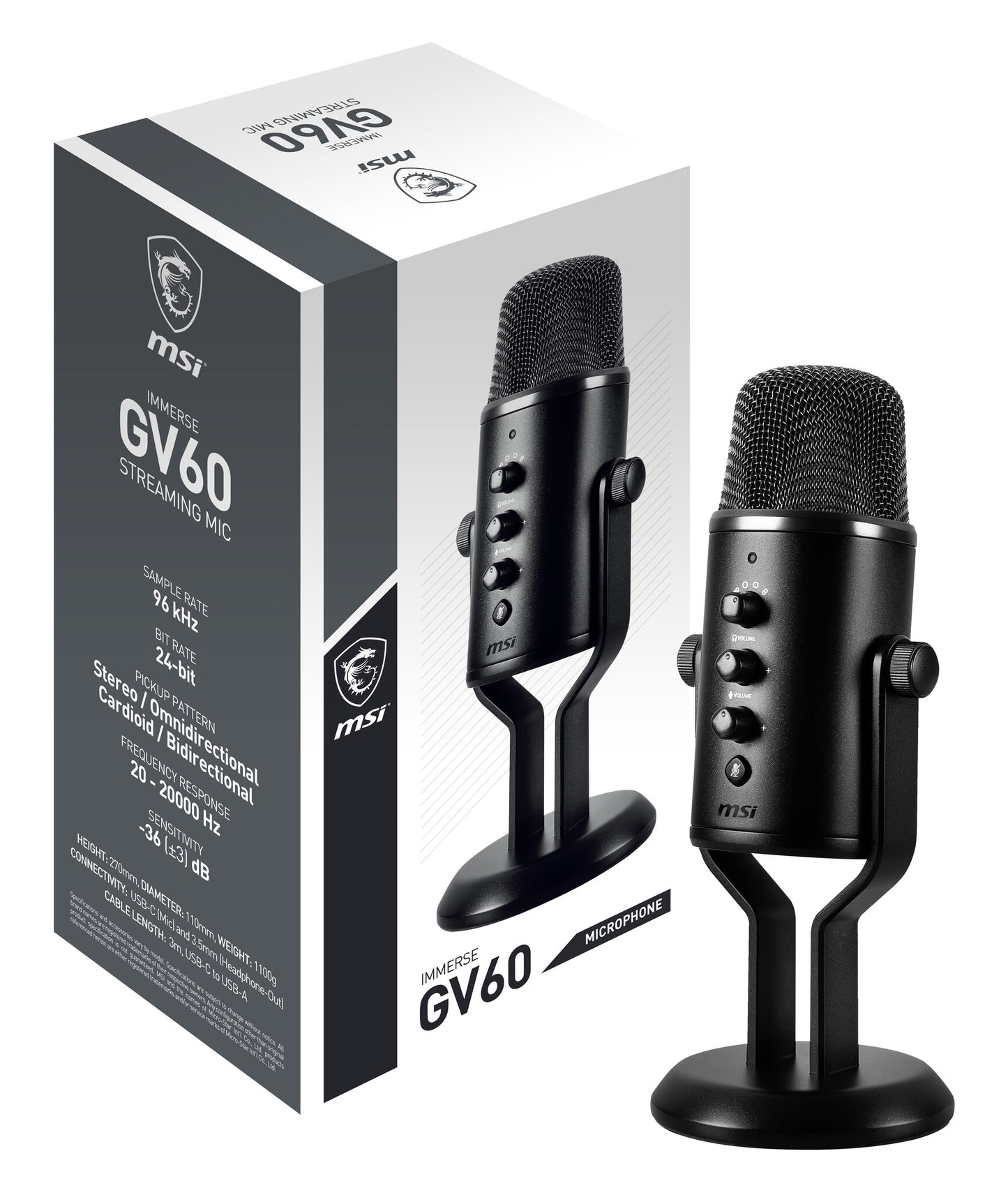 MSI IMMERSE GV60 STREAMING MIC mikrofoner Svart Mikrofon till spelkonsol