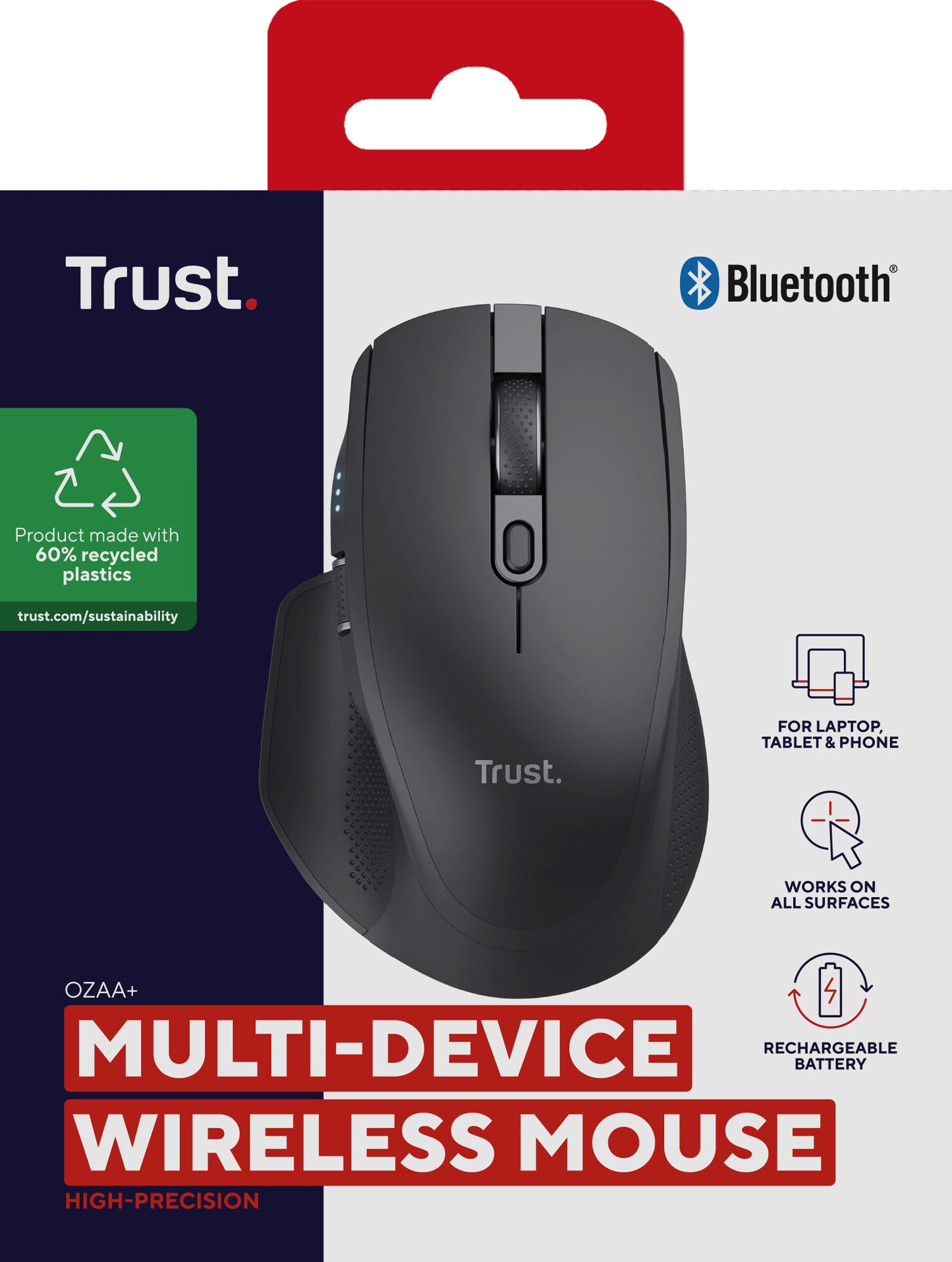 Trust Ozaa+ datormöss Kontor högerhand Trådlös RF + Bluetooth Optisk 3200 DPI