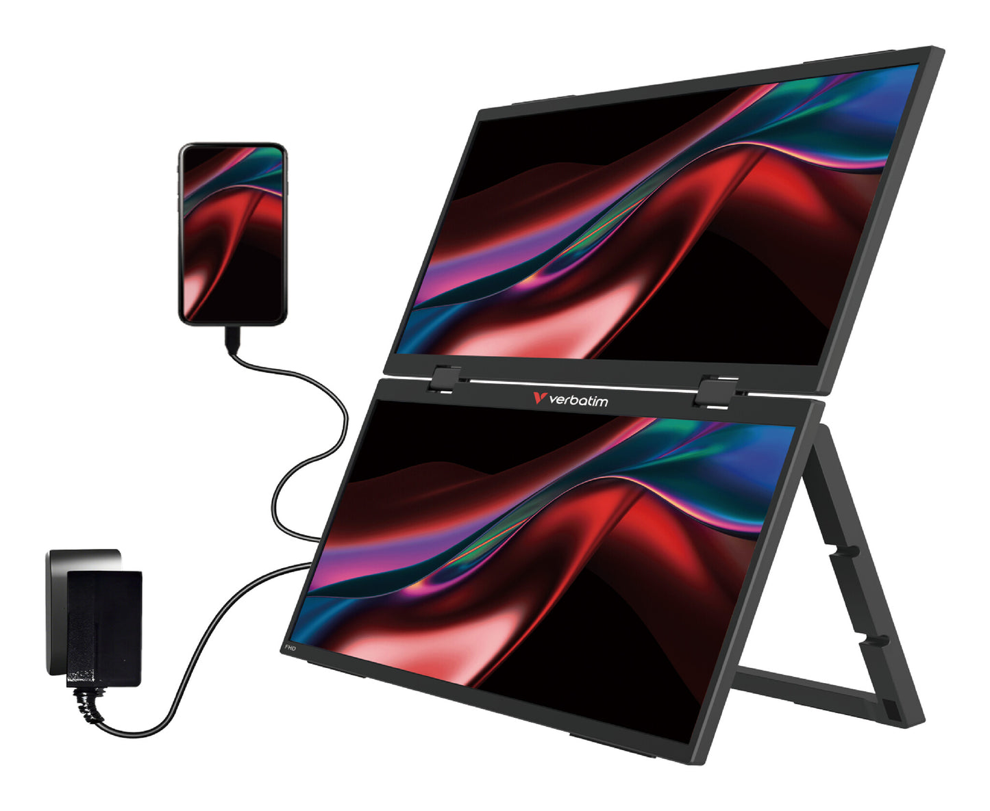 Verbatim Portable 15.6" FHD Dual Monitor Essentials Bärbara monitor Svart 39,6 cm (15.6") LCD 1920 x 1080 pixlar