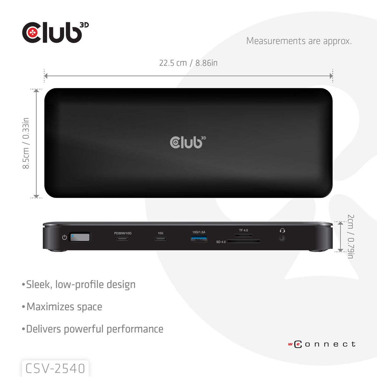 CLUB3D CSV-2540 dockningsstationer för bärbara datorer Dockning USB 3.2 Gen 1 (3.1 Gen 1) Type-C Svart