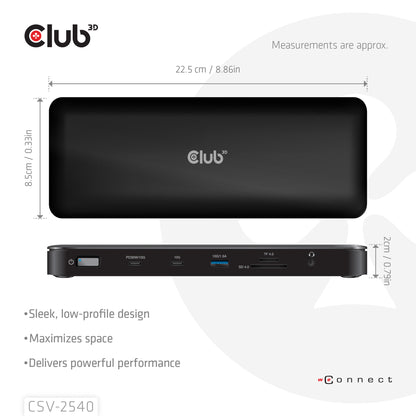 CLUB3D CSV-2540 dockningsstationer för bärbara datorer Dockning USB 3.2 Gen 1 (3.1 Gen 1) Type-C Svart