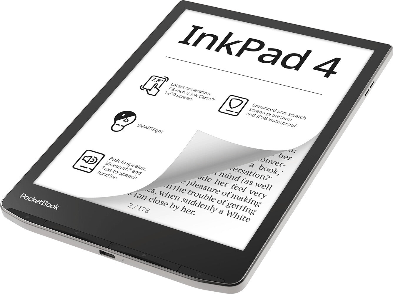 PocketBook InkPad 4 e-bokläsare Pekskärm 32 GB Wi-Fi Svart, Silver