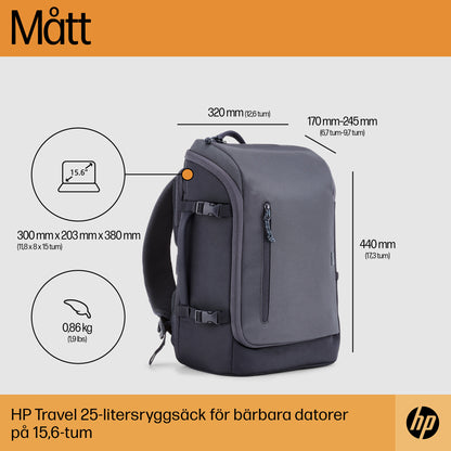 HP Travel 25 liter ryggsäck för 15,6 tum bärbar dator i Iron Grey