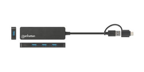 Manhattan 180863 gränssnittshubbar USB 3.2 Gen 1 (3.1 Gen 1) Type-A + Type-C 5000 Mbit/s Svart