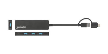 Manhattan 180863 gränssnittshubbar USB 3.2 Gen 1 (3.1 Gen 1) Type-A + Type-C 5000 Mbit/s Svart