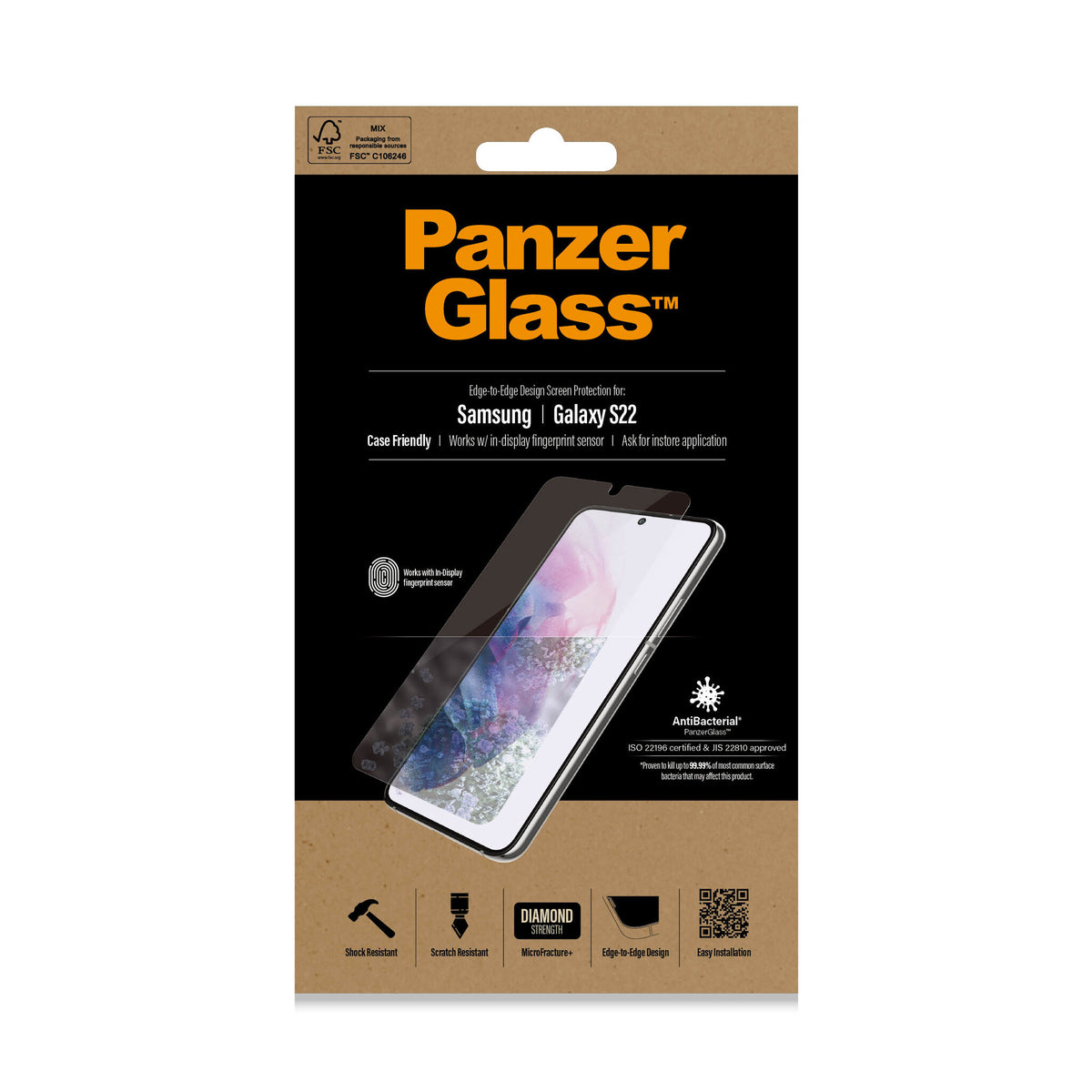 PanzerGlass ® UltraForce1 Samsung Galaxy S22 5G | Screen Protector Genomskinligt skärmskydd 1 styck
